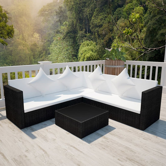 4-delige Loungeset met kussens poly rattan zwart Tuinsets | Creëer jouw Trendy Thuis | Gratis bezorgd & Retour | Trendy.nl