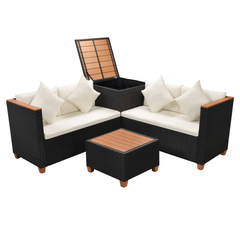 4-delige Loungeset met kussens poly rattan zwart Tuinsets | Creëer jouw Trendy Thuis | Gratis bezorgd & Retour | Trendy.nl