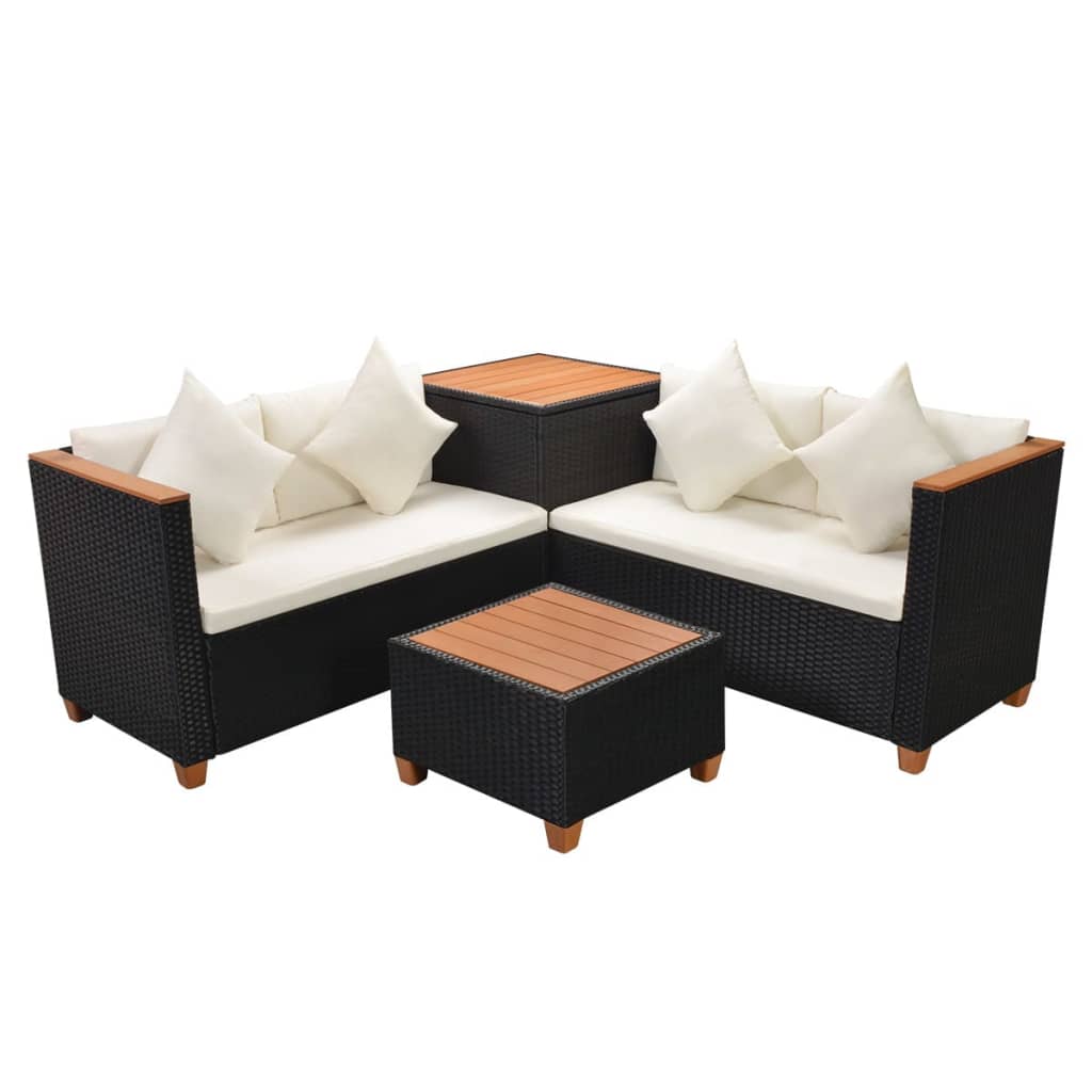 4-delige Loungeset met kussens poly rattan zwart Tuinsets | Creëer jouw Trendy Thuis | Gratis bezorgd & Retour | Trendy.nl