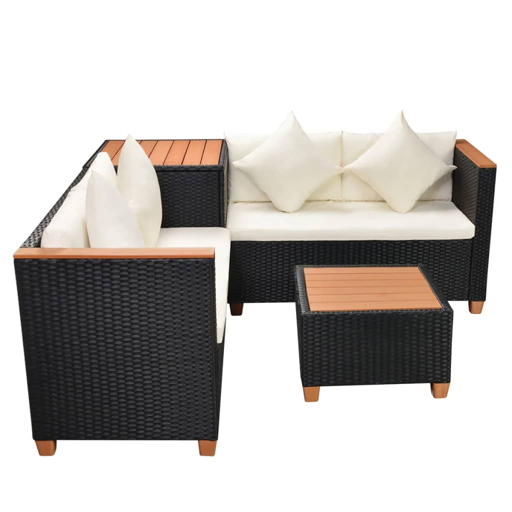 4-delige Loungeset met kussens poly rattan zwart Tuinsets | Creëer jouw Trendy Thuis | Gratis bezorgd & Retour | Trendy.nl