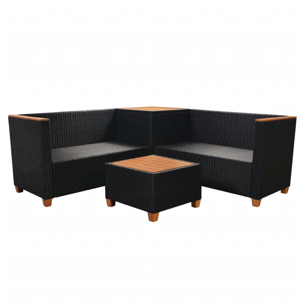 4-delige Loungeset met kussens poly rattan zwart Tuinsets | Creëer jouw Trendy Thuis | Gratis bezorgd & Retour | Trendy.nl