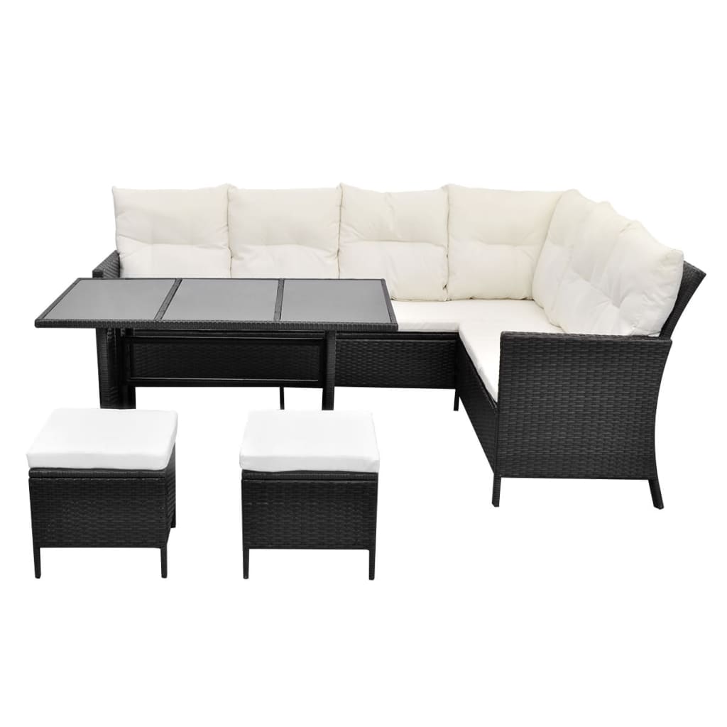 4-delige Loungeset met kussens poly rattan zwart Tuinsets | Creëer jouw Trendy Thuis | Gratis bezorgd & Retour | Trendy.nl