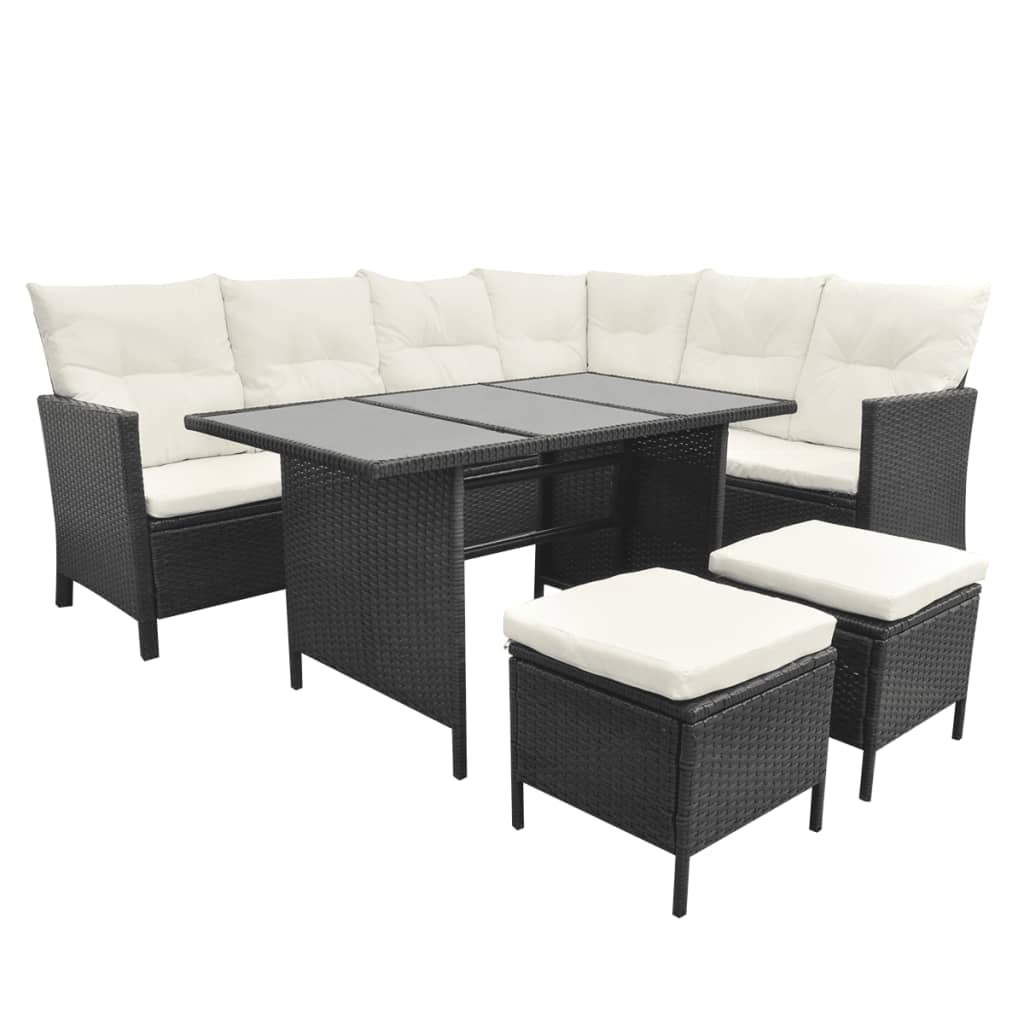 4-delige Loungeset met kussens poly rattan zwart Tuinsets | Creëer jouw Trendy Thuis | Gratis bezorgd & Retour | Trendy.nl