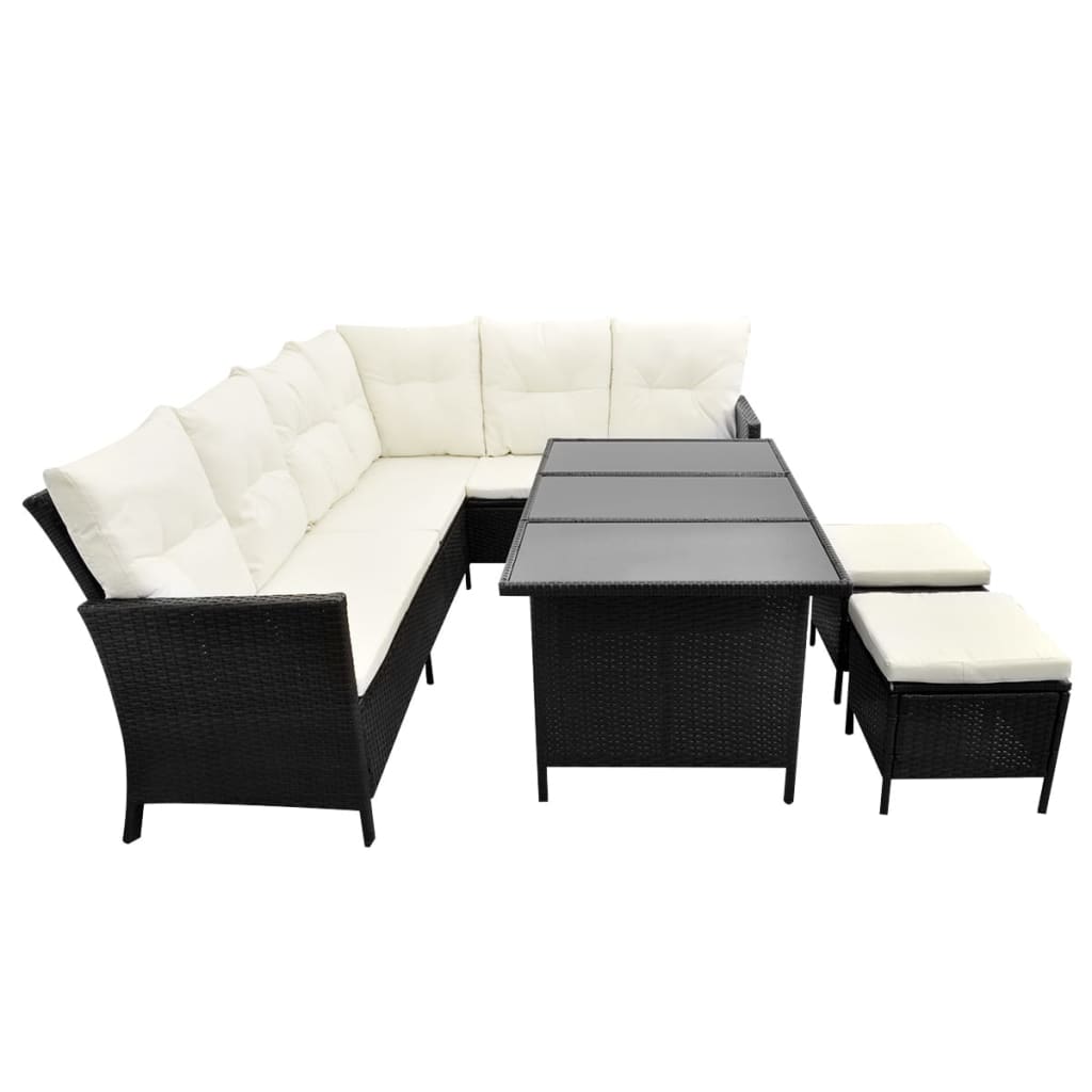 4-delige Loungeset met kussens poly rattan zwart Tuinsets | Creëer jouw Trendy Thuis | Gratis bezorgd & Retour | Trendy.nl