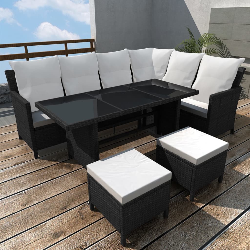 4-delige Loungeset met kussens poly rattan zwart Tuinsets | Creëer jouw Trendy Thuis | Gratis bezorgd & Retour | Trendy.nl