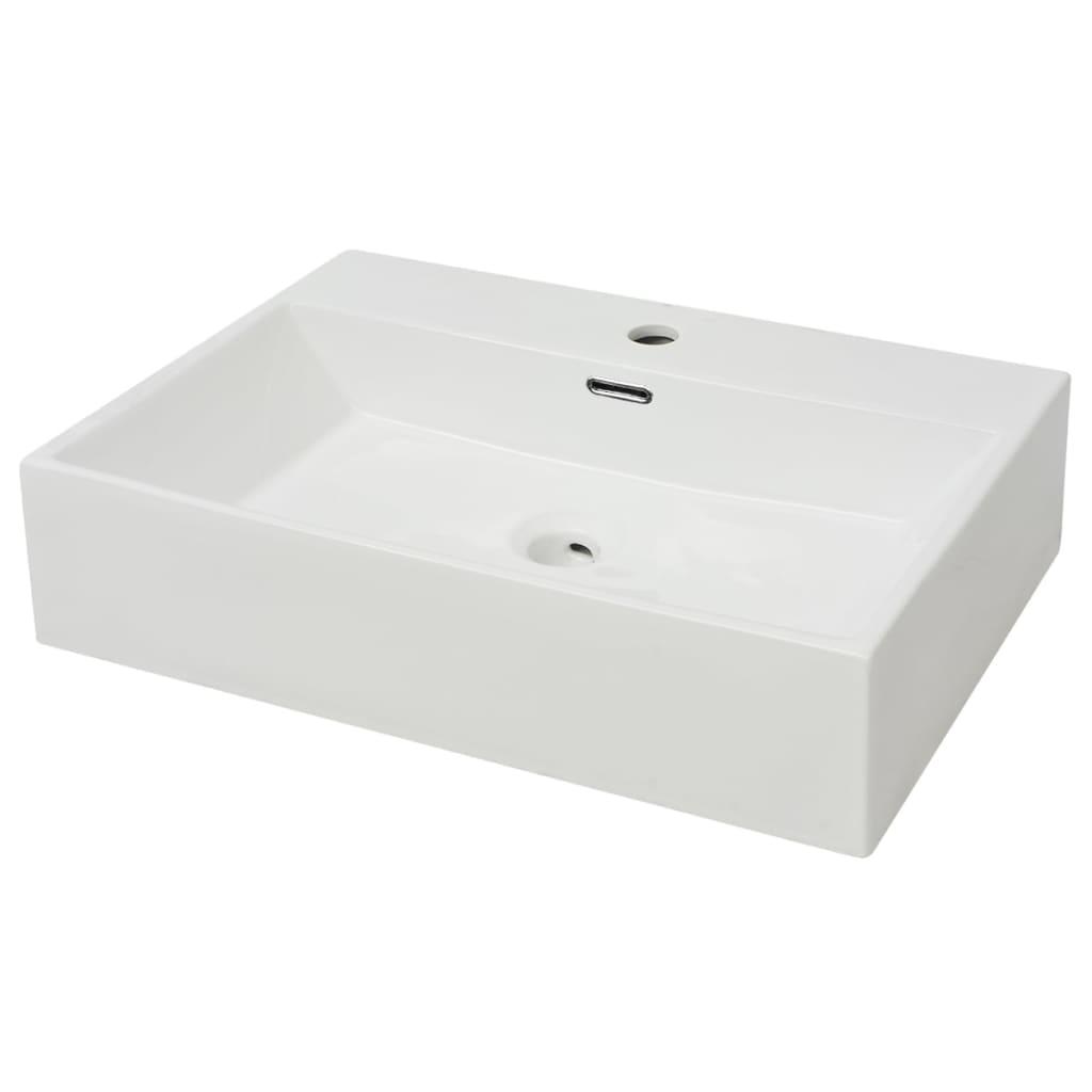 Wastafel met kraangat wit 60,5x42,5x14,5 cm keramiek Gootstenen voor badkamers | Creëer jouw Trendy Thuis | Gratis bezorgd & Retour | Trendy.nl