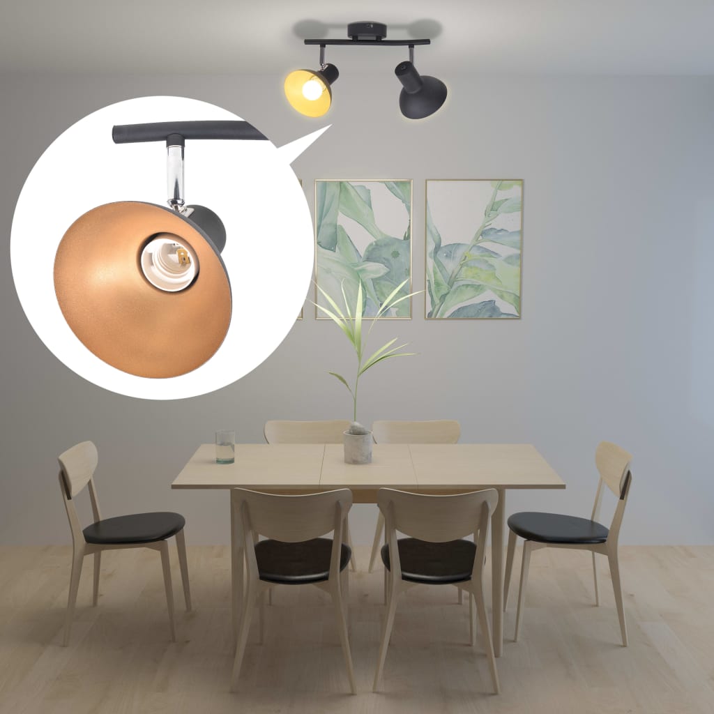 Plafondlamp voor 2 peertjes E27 zwart en goudkleurig Plafondlampen | Creëer jouw Trendy Thuis | Gratis bezorgd & Retour | Trendy.nl