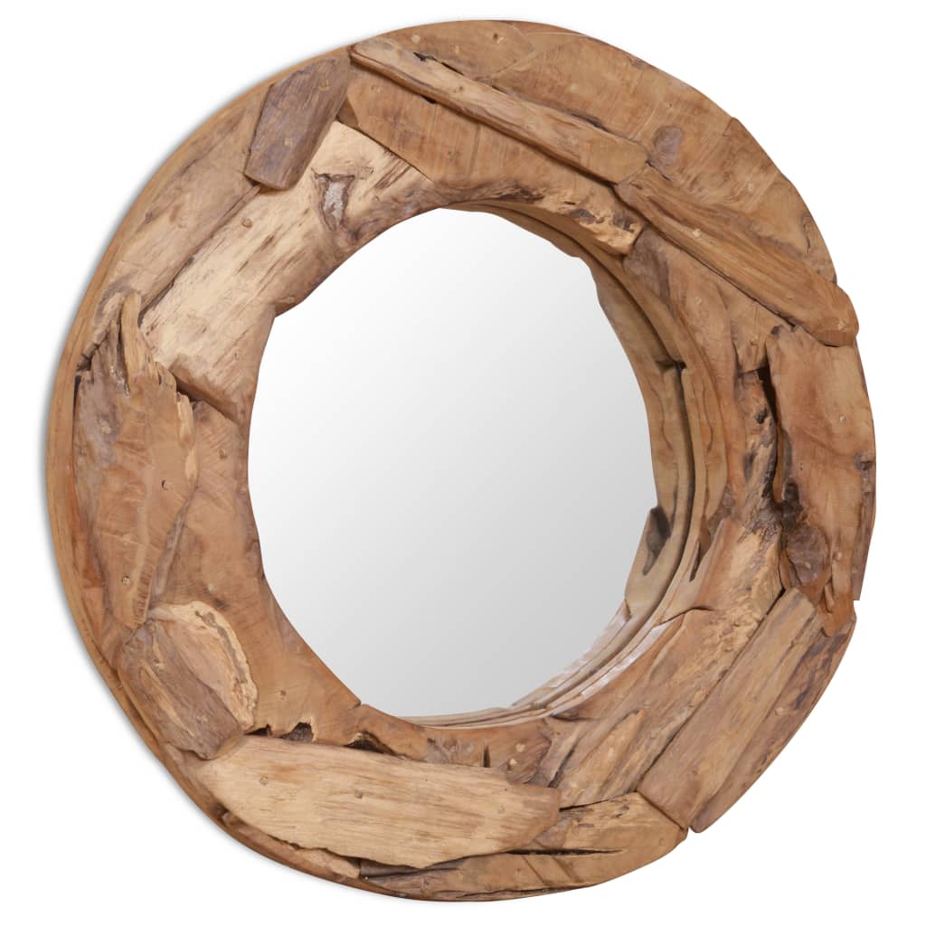 Decoratieve spiegel rond 60 cm teakhout