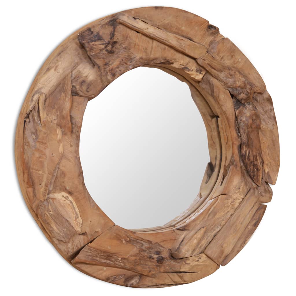 Decoratieve spiegel rond 60 cm teakhout