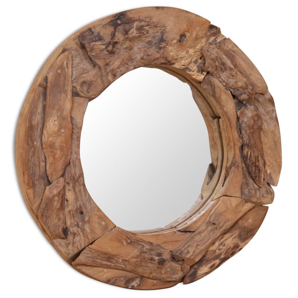 Decoratieve spiegel rond 60 cm teakhout