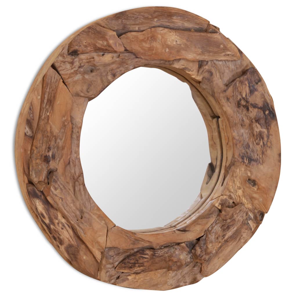 Decoratieve spiegel rond 60 cm teakhout