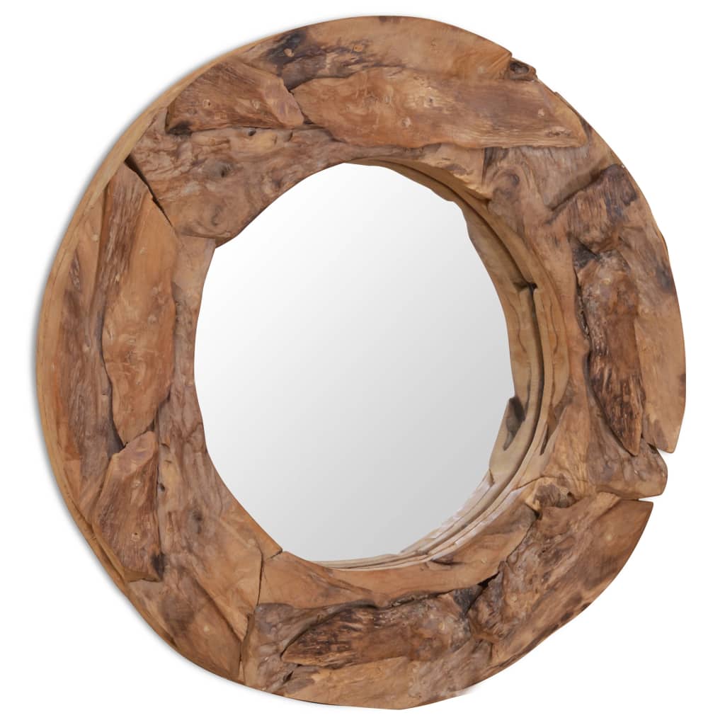 Decoratieve spiegel rond 60 cm teakhout