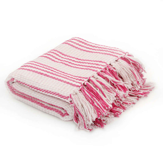 Plaid strepen 125x150 cm katoen roze en wit Dekens | Creëer jouw Trendy Thuis | Gratis bezorgd & Retour | Trendy.nl