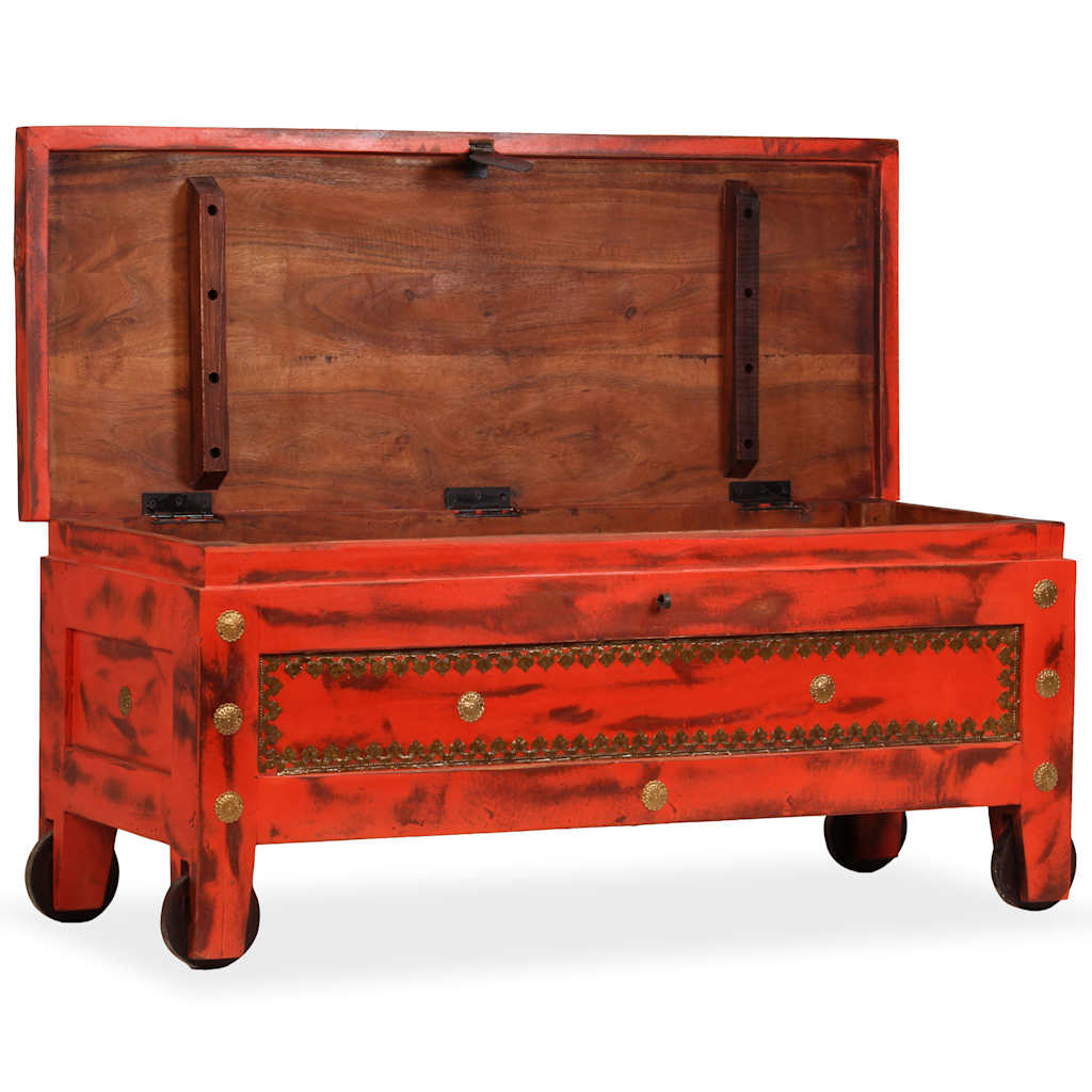 Opbergkist 101x39x42 cm massief mangohout rood