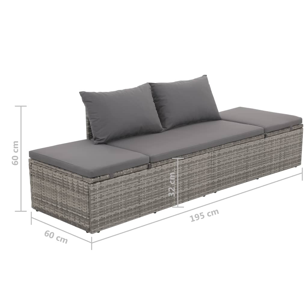 Tuinbed 195x60 cm poly rattan grijs Tuinbedden | Creëer jouw Trendy Thuis | Gratis bezorgd & Retour | Trendy.nl