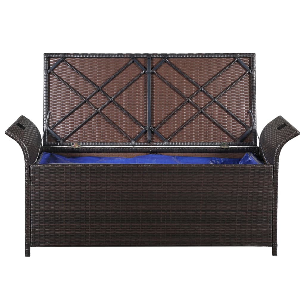 Opbergbankje met kussen 138 cm poly rattan bruin Tuinbanken | Creëer jouw Trendy Thuis | Gratis bezorgd & Retour | Trendy.nl