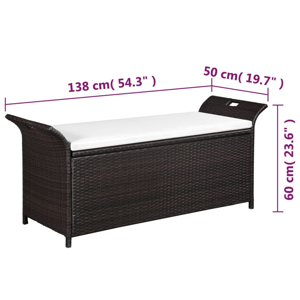 Opbergbankje met kussen 138 cm poly rattan bruin Tuinbanken | Creëer jouw Trendy Thuis | Gratis bezorgd & Retour | Trendy.nl