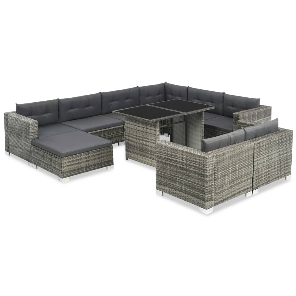 10-delige Loungeset met kussens poly rattan grijs Tuinsets | Creëer jouw Trendy Thuis | Gratis bezorgd & Retour | Trendy.nl