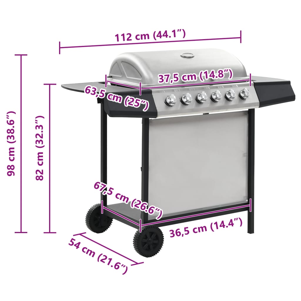 Trendy Gasbarbecue met 6 kookzones roestvrij staal zilverkleurig Barbecues | Creëer jouw Trendy Thuis | Gratis bezorgd & Retour | Trendy.nl