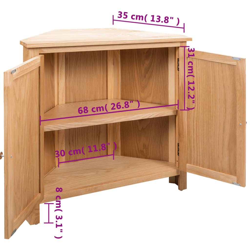 Hoekkast 80x33,5x78 cm massief eikenhout