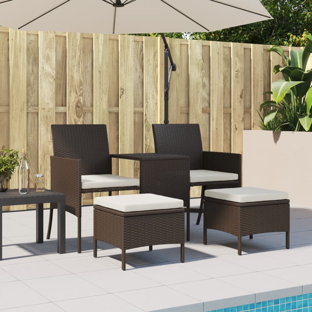 Tuinbank met tafeltje en krukken tweezits poly rattan bruin Loungebanken | Creëer jouw Trendy Thuis | Gratis bezorgd & Retour | Trendy.nl