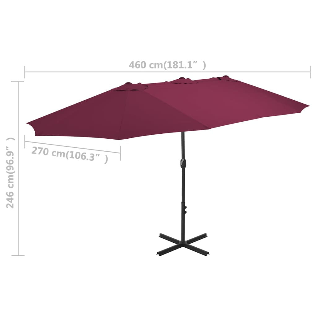 Parasol met aluminium paal 460x270 cm bordeauxrood Parasols en zonneschermen | Creëer jouw Trendy Thuis | Gratis bezorgd & Retour | Trendy.nl