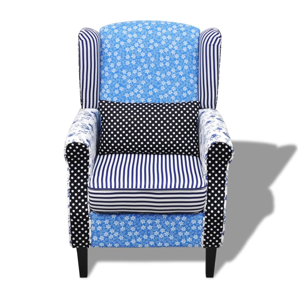 Fauteuil met patchwork stof blauw/grijs