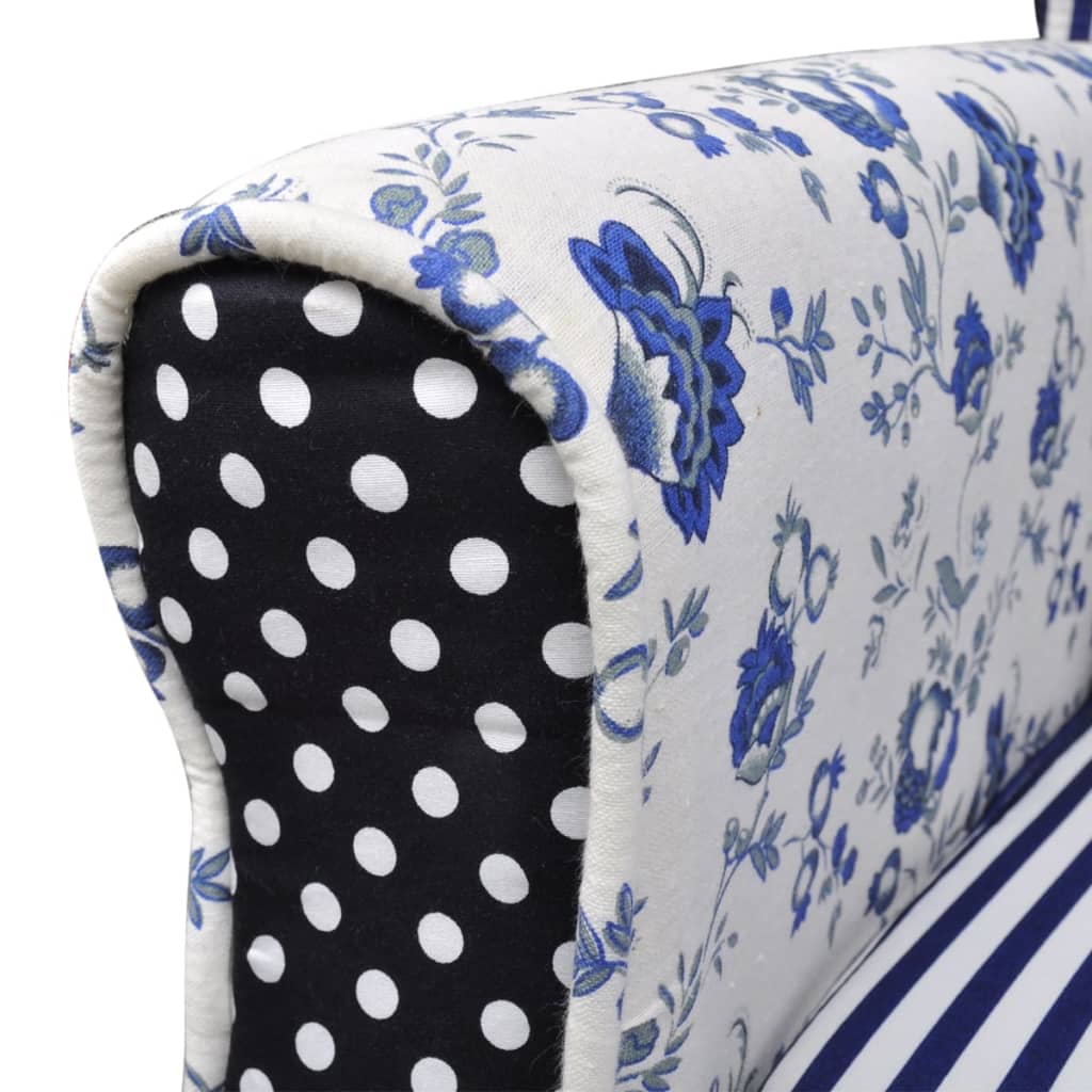 Fauteuil met patchwork stof blauw/grijs