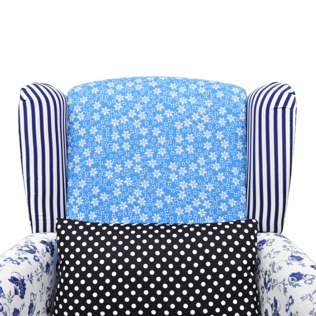 Fauteuil met patchwork stof blauw/grijs