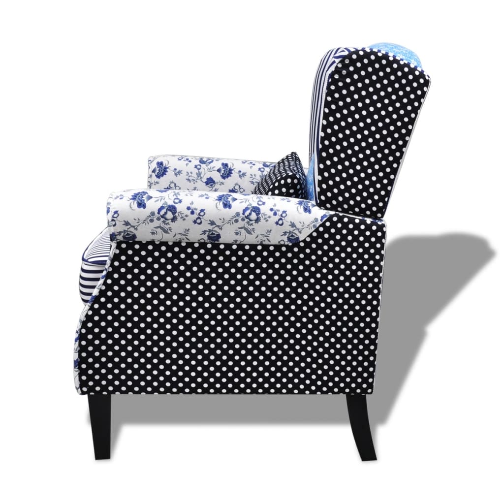 Fauteuil met patchwork stof blauw/grijs