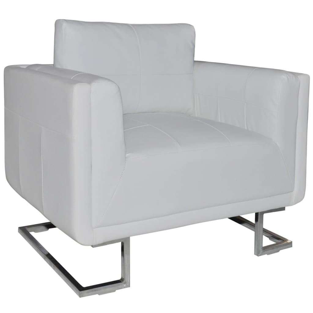 Fauteuil met verchroomde poten kubus kunstleer wit Fauteuils & Relaxfauteuils | Creëer jouw Trendy Thuis | Gratis bezorgd & Retour | Trendy.nl