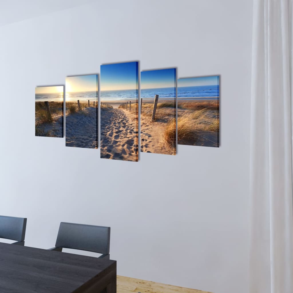 Canvas muurdruk set zandstrand 200 x 100 cm Posters, prenten & kunstwerken | Creëer jouw Trendy Thuis | Gratis bezorgd & Retour | Trendy.nl