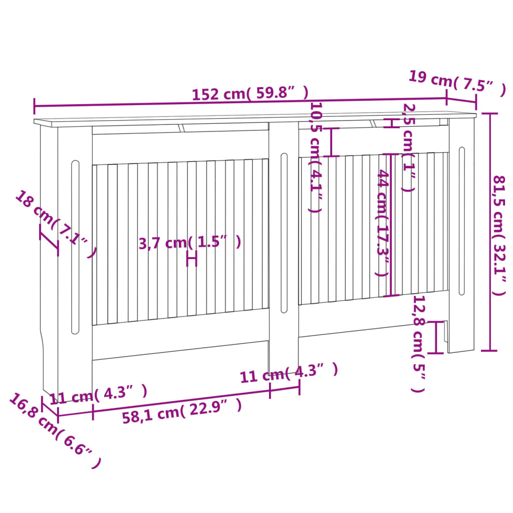 Radiatorombouw 152 cm MDF wit Accessoires voor radiators | Creëer jouw Trendy Thuis | Gratis bezorgd & Retour | Trendy.nl