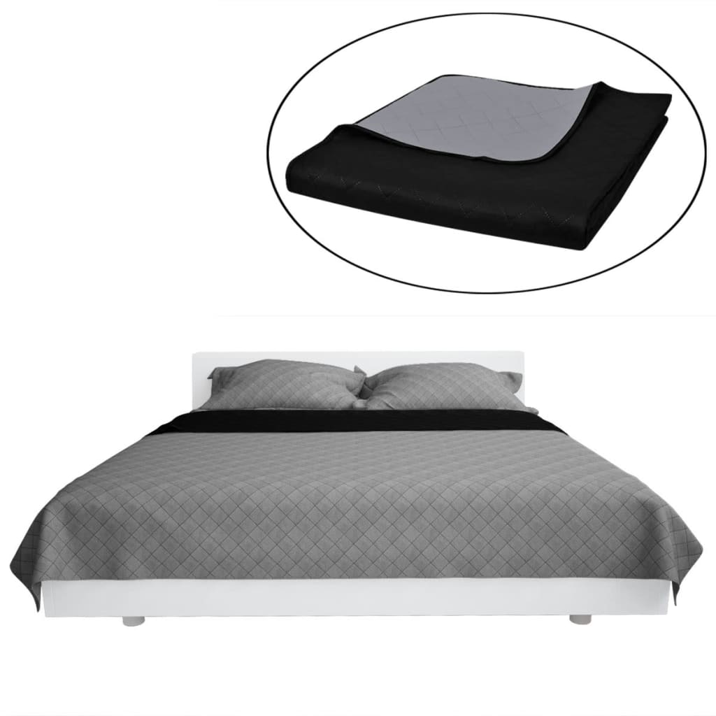 Bedsprei gewatteerd dubbelzijdig 170x210 cm zwart/grijs Dekbedden | Creëer jouw Trendy Thuis | Gratis bezorgd & Retour | Trendy.nl