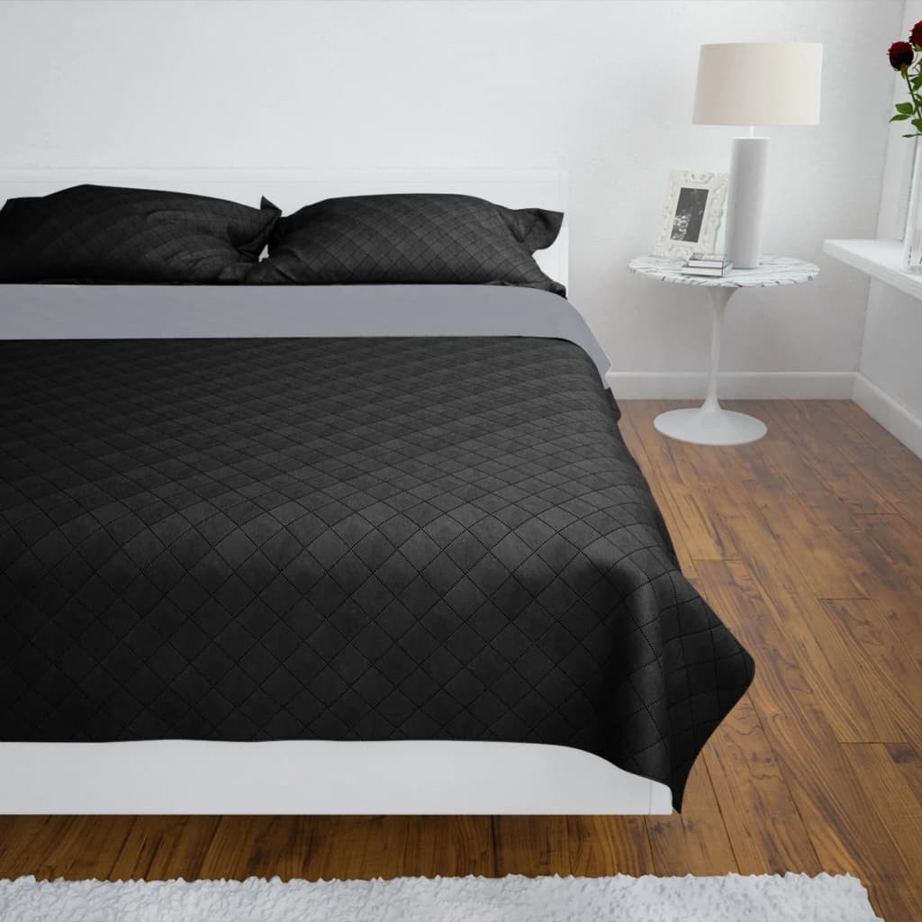 Bedsprei gewatteerd dubbelzijdig 170x210 cm zwart/grijs Dekbedden | Creëer jouw Trendy Thuis | Gratis bezorgd & Retour | Trendy.nl