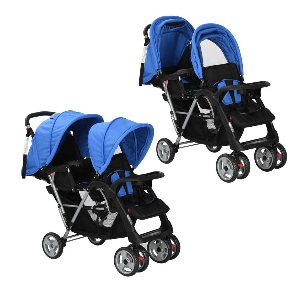 Kinderwagen dubbel staal blauw en zwart Wandelwagens | Creëer jouw Trendy Thuis | Gratis bezorgd & Retour | Trendy.nl