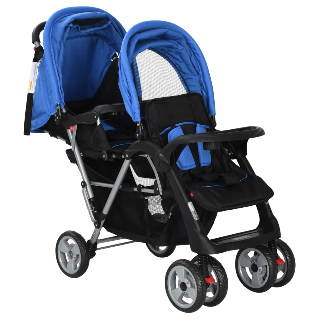 Kinderwagen dubbel staal blauw en zwart Wandelwagens | Creëer jouw Trendy Thuis | Gratis bezorgd & Retour | Trendy.nl