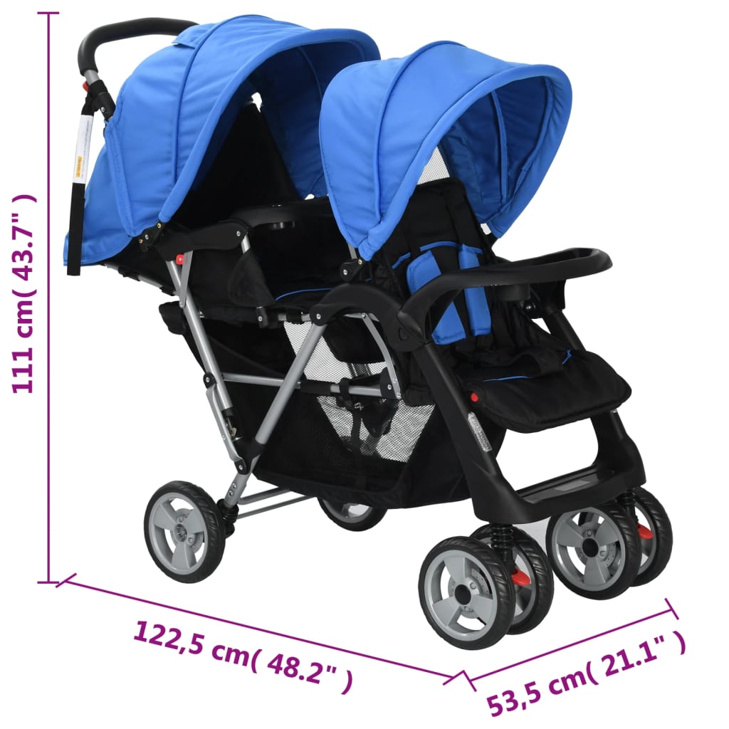 Kinderwagen dubbel staal blauw en zwart Wandelwagens | Creëer jouw Trendy Thuis | Gratis bezorgd & Retour | Trendy.nl