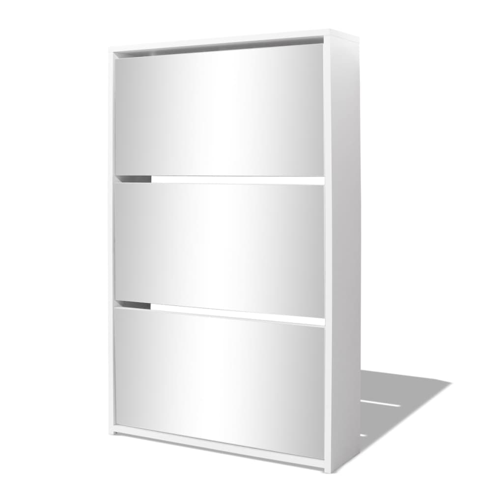 Schoenenkast drielaags met spiegel 63x17x102,5 cm wit