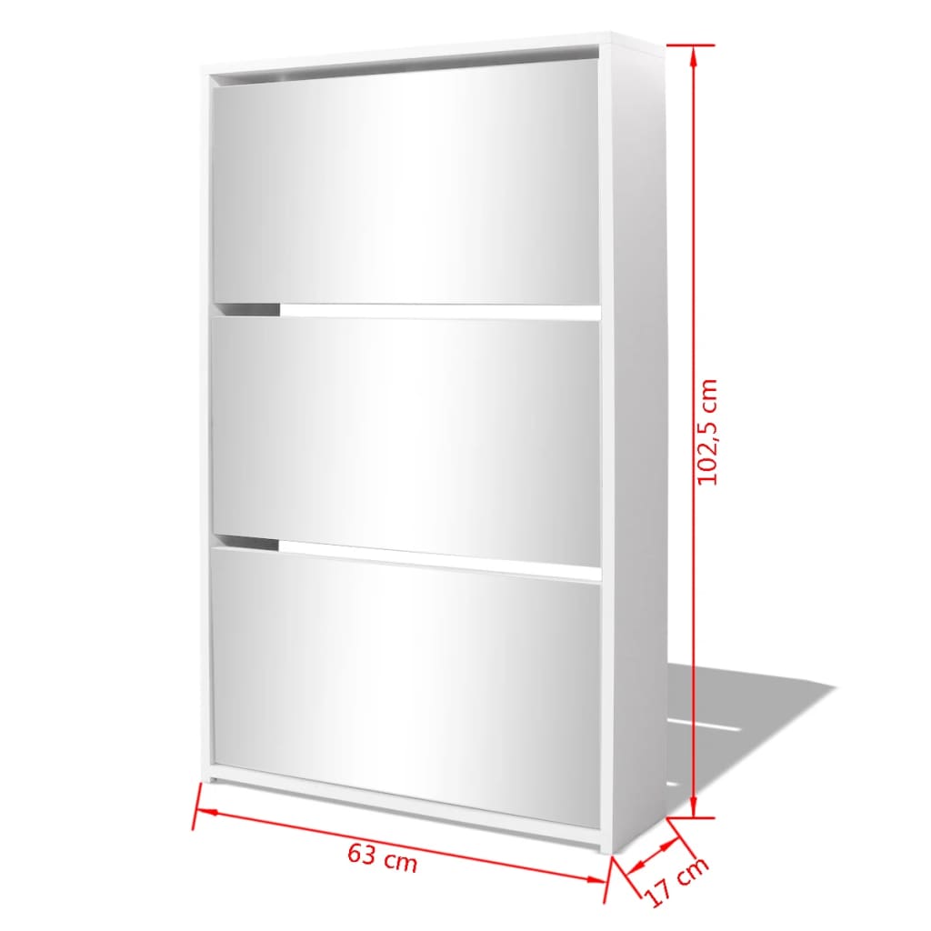 Schoenenkast drielaags met spiegel 63x17x102,5 cm wit