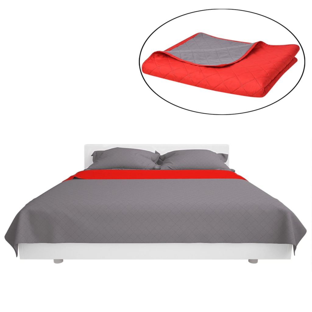 Dubbelzijdige quilt bedsprei rood en grijs 220x240 cm Dekbedden | Creëer jouw Trendy Thuis | Gratis bezorgd & Retour | Trendy.nl