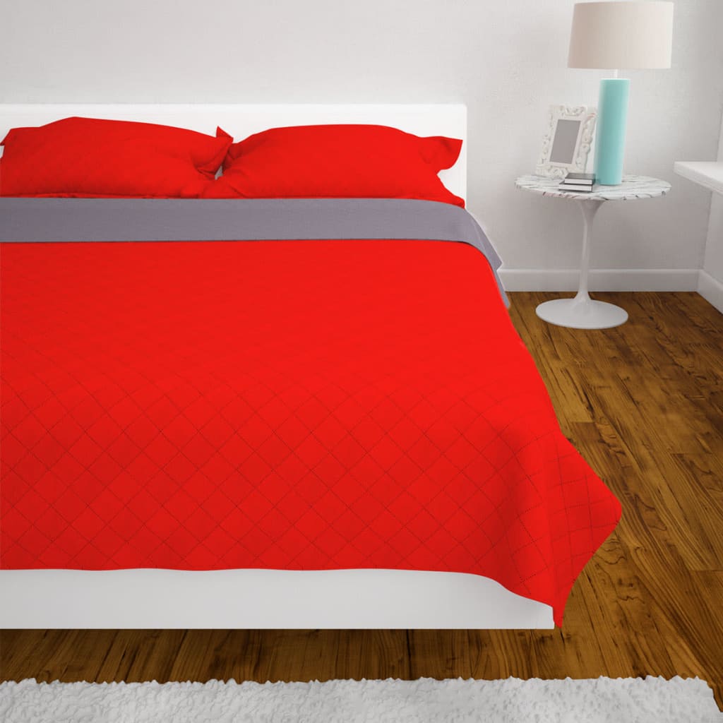 Dubbelzijdige quilt bedsprei rood en grijs 220x240 cm Dekbedden | Creëer jouw Trendy Thuis | Gratis bezorgd & Retour | Trendy.nl