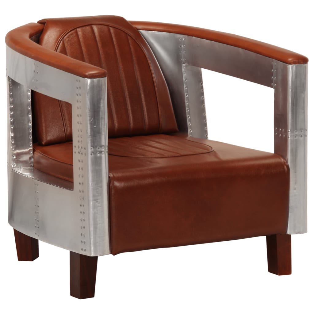 Fauteuil luchtvaartstijl echt leer bruin