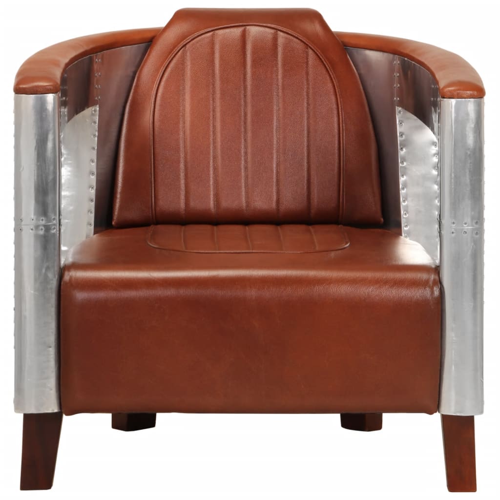 Fauteuil luchtvaartstijl echt leer bruin