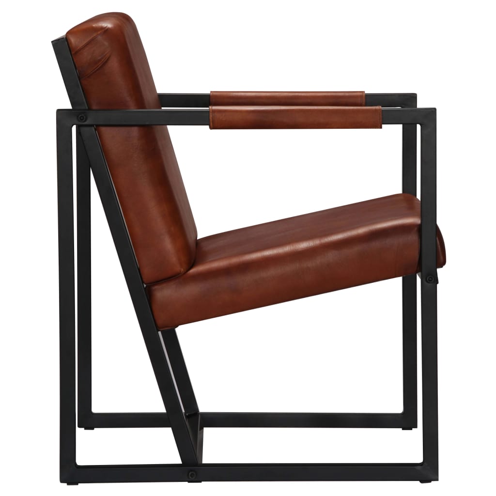 Fauteuil echt leer bruin