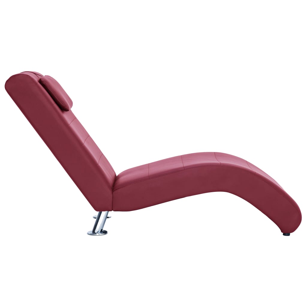 Chaise longue met kussen kunstleer wijnrood