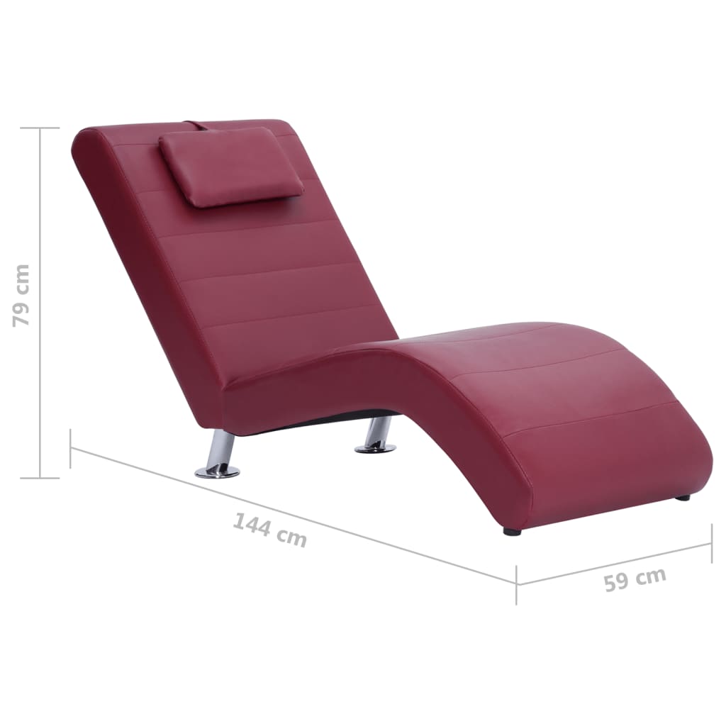 Chaise longue met kussen kunstleer wijnrood