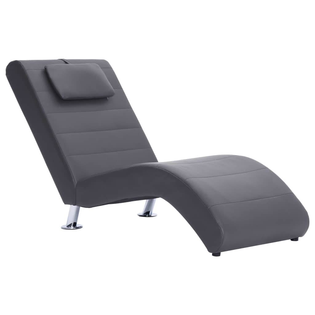 Chaise longue met kussen kunstleer grijs