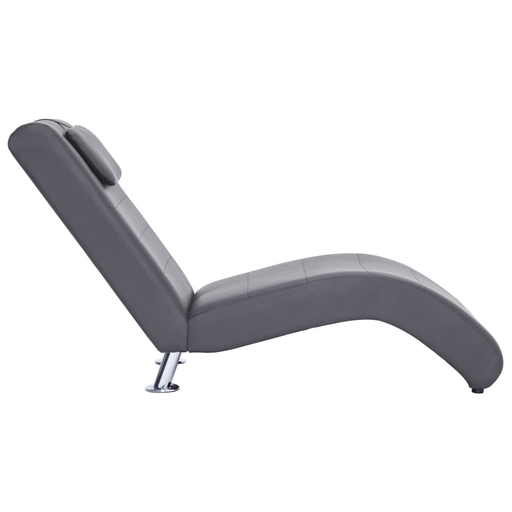 Chaise longue met kussen kunstleer grijs