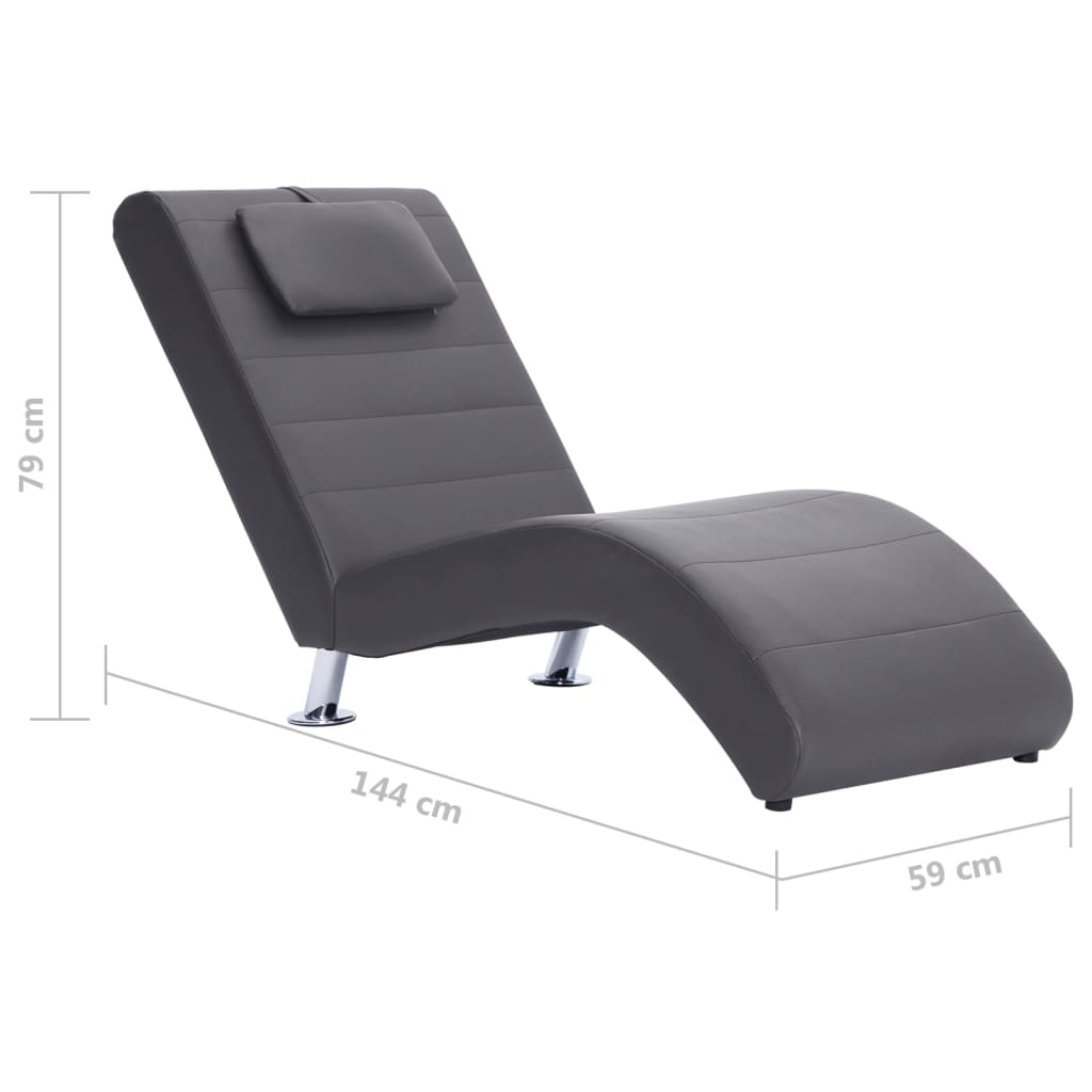 Chaise longue met kussen kunstleer grijs